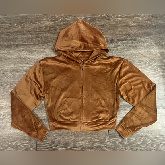 SOLD SKIMS | Velour Full Zip Cropped Jacket in Sienna Caramel Brown Size Large - Picture 4 of 6